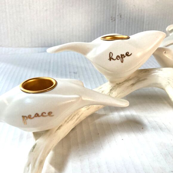 HALLMARK 2008 Peace Hope Joy Love White Doves Perched on a Branch Candle Holder - Picture 9 of 11